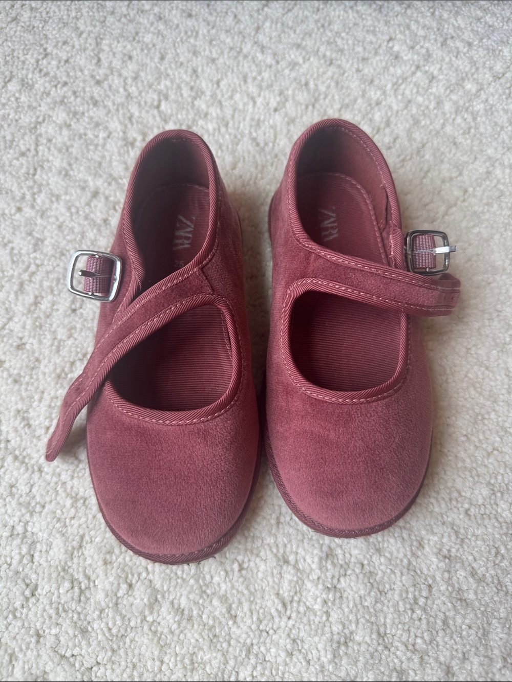 Zara Girls' Wine Suede Mary Jane Shoes with Buckle